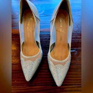 Lauren Lorraine Dress Lace Stiletto Rhinestone Pointy Silver Sparkle - Size 6.5